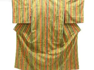 縞織り出し手織り紬着物